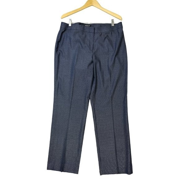 Lafayette 148 New York Wool Blend Barrow Pants Navy Blue White print Sze 14 - Picture 1 of 14